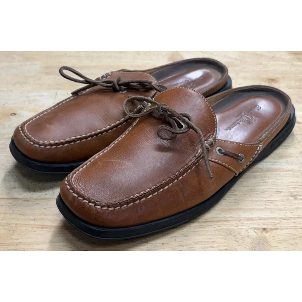 Men's Tommy Bahama Leather Closed-Toe Boating Slides Shoes Mens Size 10 1/2 M